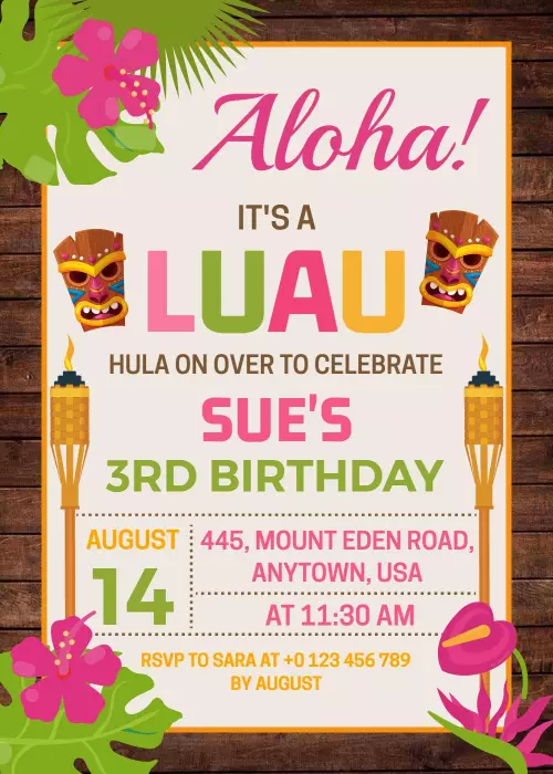 Colorful Tropical Luau Birthday Celebration Invitation Template