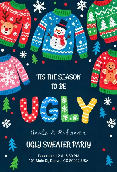 Colorful Ugly Sweater Party Invitation Template