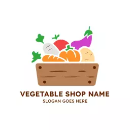 Colorful Vegetable Basket Showcasing Fresh Grocery Items Logo Template
