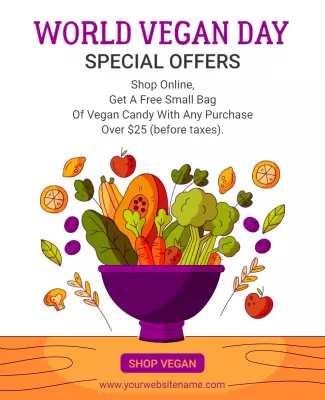 Colorful Veggie Bowl Promotion for World Vegan Day Poster Template