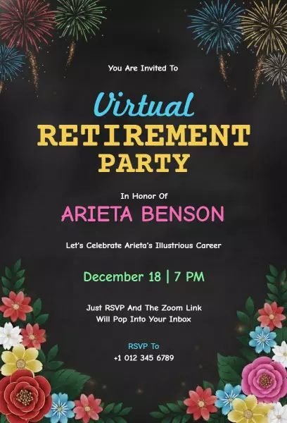 Colorful Virtual Retirement Celebration Party Invitation Template