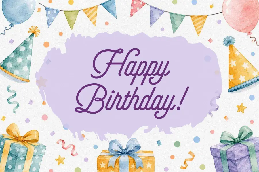 Colorful Watercolor Birthday Greetings Postcard Template