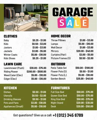 Colorful Weekend Community Garage Sale Overview Flyer Template