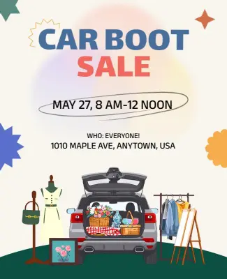 Colorful Whimsical Car Boot Sale Event Flyer Template