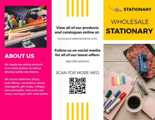 Colorful Wholesale Stationery Supplier Information Tri Fold Brochure Template