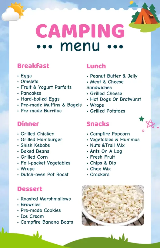 Colorful Wilderness Camping Retreat Cuisine Menu Template