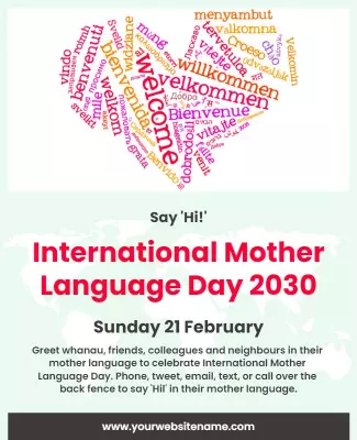 Colorful Word Cloud Heart for International Mother Language Day Poster Template