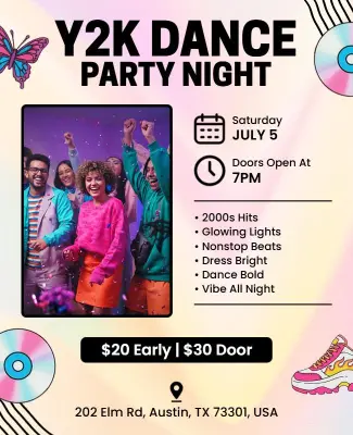 Colorful Y2k Dance Party Night Event Flyer Template