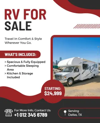 Comfortable Travel RV for Sale Poster Template