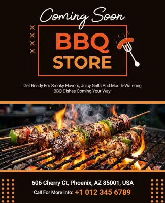 Coming Soon BBQ Store Announcement Poster Template
