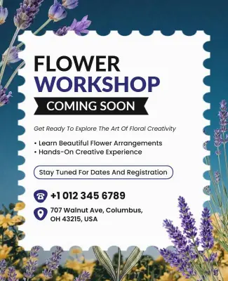 Coming Soon Flower Workshop Promotional Poster Template
