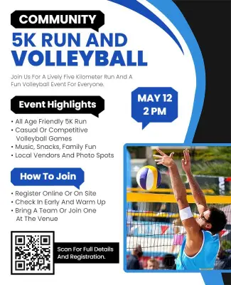 Community 5k Run and Volleyball Event Flyer Template