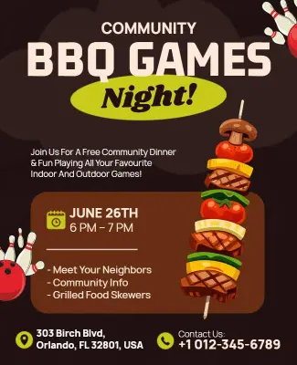 Community BBQ Games Night Event Flyer Template