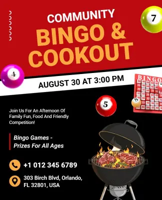 Community Bingo and Cookout Event Flyer Template