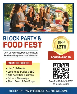 Community Block Party and Food Festival Flyer Template
