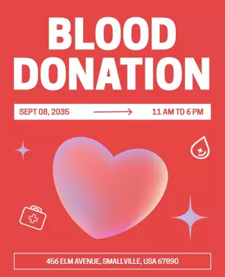 Bold Red Heart-Themed Blood Donation Event Flyer Template