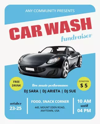 Community Blue Car Wash Fundraiser Event Poster Template