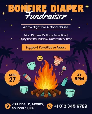 Community Bonfire Diaper Fundraiser Poster Template