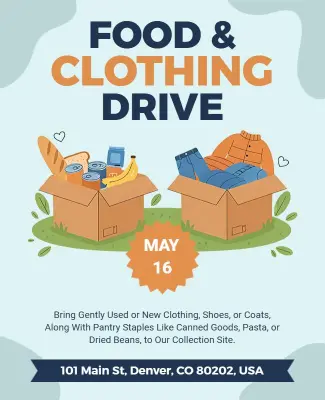 Community Charity Food and Clothing Drive Flyer Template