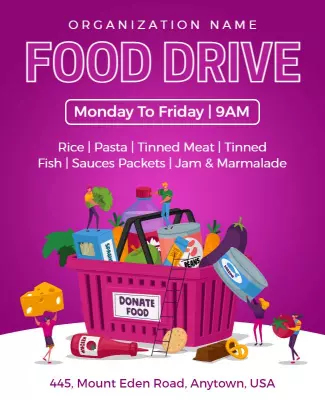 Colorful Cartoon Style Food Drive Donation Flyer Template