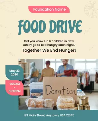 Playful Green Food Drive Fundraising Event Flyer Template