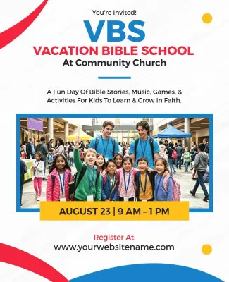 Community Church Vacation Bible School Event Poster Template