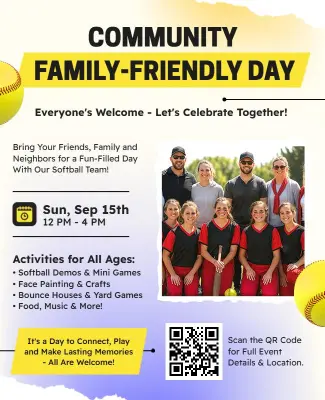 Community Family-Friendly Fun Day Softball Celebration Flyer Template