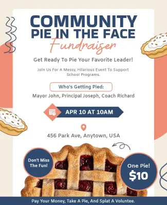 Community Fundraiser Pie in the Face Event Flyer Template