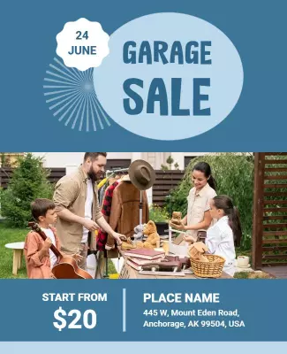 Playful Blue Community Garage Sale Flyer Template