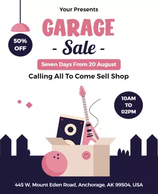 Playful Pink Garage Sale Event Flyer Template