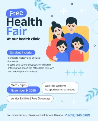 Casual Blue Family Health Fair Community Event Flyer Template