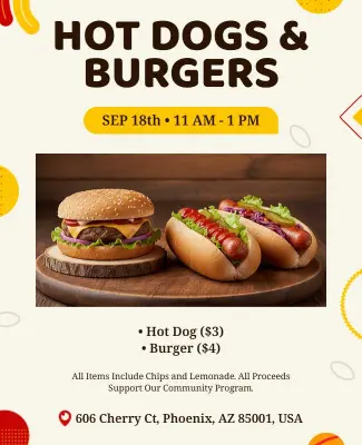 Community Hot Dogs and Burgers Event Flyer Template