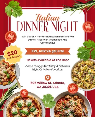 Community Italian Dinner Night Event Promotion Flyer Template