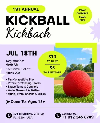 Community Kickball Kickback Event Flyer Template