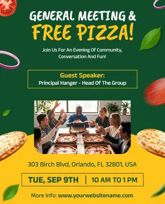 Community Meeting with Free Pizza Invitation Flyer Template