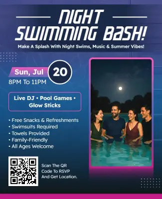 Community Nighttime Swimming Bash Flyer Template