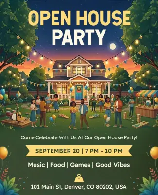 Community Open House Party Night Poster Template