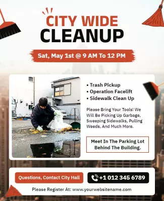 Community-Oriented City Wide Cleanup Event Poster Template