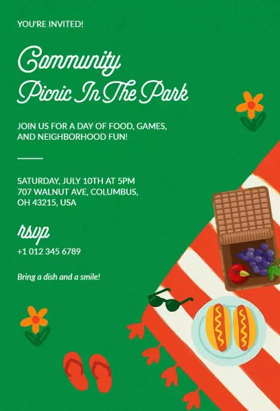 Community Outdoor Family Picnic Celebration Invitation Template