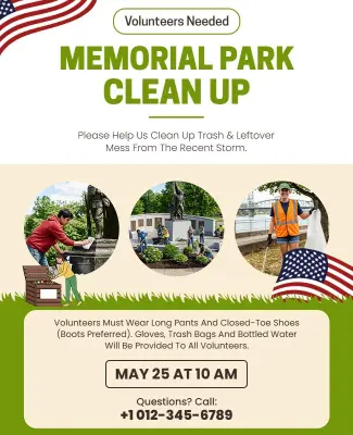 Community Park Cleanup Volunteer Needed Flyer Template