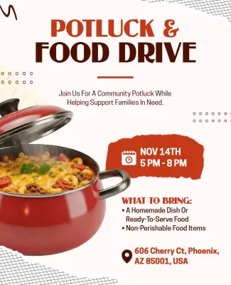 Community Potluck and Food Drive Event Flyer Template