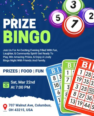 Community Prize Bingo Night Event Poster Template