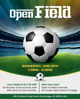 Community Soccer Open Field Event Flyer Template