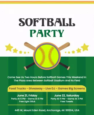 Community Softball Party Event Flyer Template