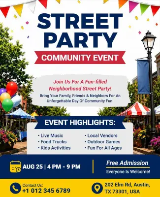 Community Street Party Event Flyer Template