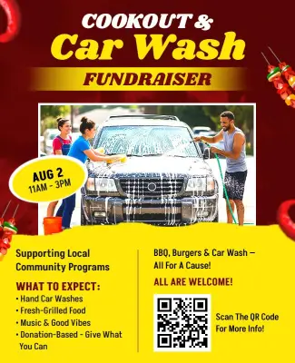 Community Support Cookout and Car Wash Fundraiser Flyer Template