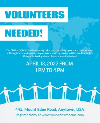 Bright Blue Community Volunteer Recruitment Flyer Template