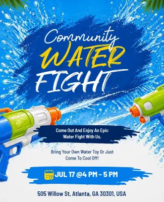 Community Water Fight Event Flyer Template