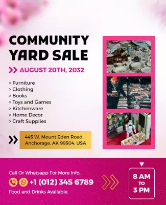 Vibrant Pink Community Yard Sale Event Flyer Template