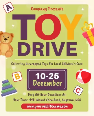 Playful Green Holiday Toy Drive Donation Flyer Template